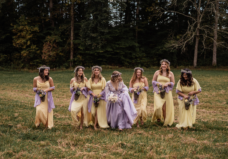 Bride and her Bridesmaids Wedding at Lenoir City TN Lavender and Yellow Fall